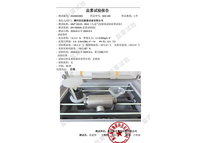 传感器盐雾试验报告